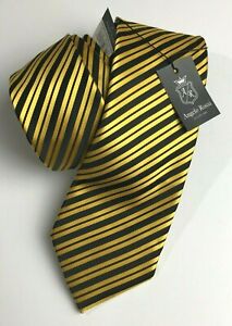 Angelo Rossi Men's Necktie Yellow Black Striped Hand Made Microfiber