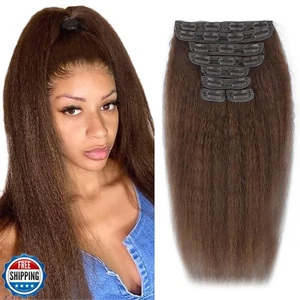 14 Zoll schokobraun versaute gerade Clip-in Haarverlängerungen echtes menschliches Haar - Bild 1 von 5