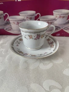 Set Of 6 Fine Porcelain Espresso Cups & Saucers Fanny Fine China Gold Trim For 6 - Picture 1 of 7