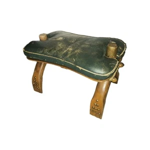 Sillín Egipcio Camel Auténtico De Colección 18.5" L 13" T Cuero Verde Almohadilla Reposapiés - Imagen 1 de 18