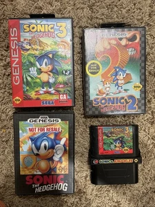 Sega Genesis Lot Sonic the Hedgehog 1 2 3 CIB 2 Complete Video Games w/ Manuals - Picture 1 of 13