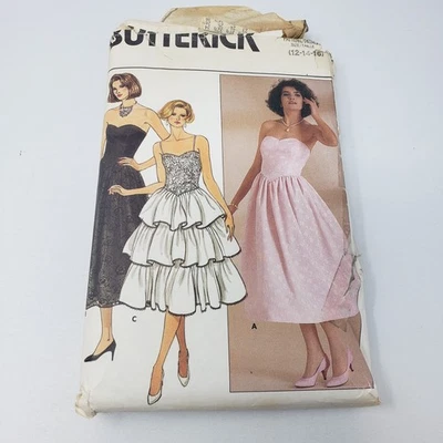 Butterick Sewing Pattern 3120 80s Twirl Ruffled Tiered Prom Dress size 12 14 16 - Image 1 of 4