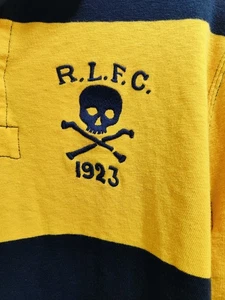 POLO RALPH LAUREN RUGBY SHIRT L/S YELLOW & NAVY COLLEGIATE SKULL PATCH (L) - Picture 1 of 6