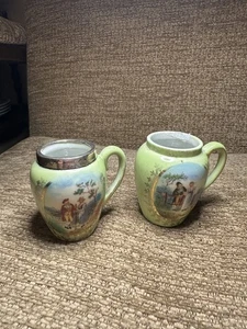 2 antique Porcelain Cups one with a Sterling Silver collar  - Picture 1 of 4