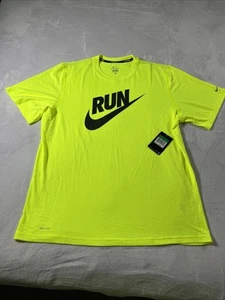 NUEVO CON ETIQUETAS Nike Camiseta para Correr Amarillo Fluorescente Neón Swoosh Dri-Fit Para Hombres XL - Imagen 1 de 14