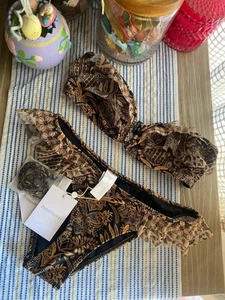 Zimmermann Tali Mesh Ruffle Bikini Swim Two-piece Brown Paisley Floral Sz 6 NWT - Picture 1 of 16