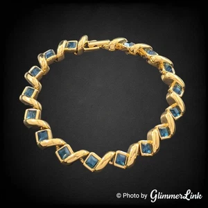 Vintage Joan Rivers Square Blue Glass Stones Gold Tone Link Bracelet 7 1/4” - Picture 1 of 9