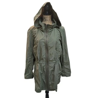 Eileen Fisher Hooded Jacket Women’s L Military Green Full Zip Cinch Waist NWOT - Image 1 of 4