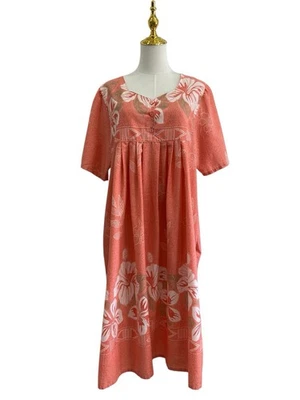 Vestido Vintage Anthony Richards Melocotón Tropical Floral MuuMuu Casa Bolsillos Talla L Foto 1 de 4