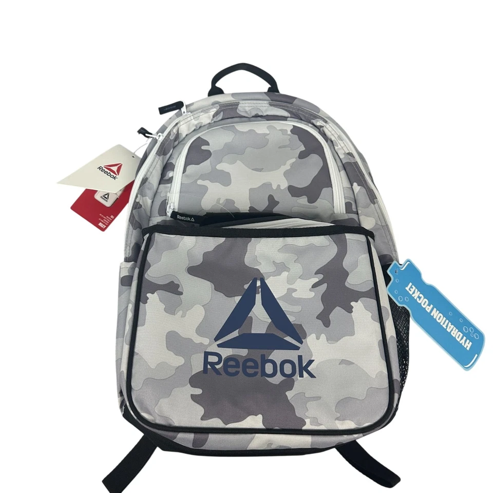 REEBOK Riley Light Gray Camo School BACKPACK 17.5”X11.5”X6.5” With Lunch Bag