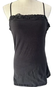 Express Womens Black Lace w/Sequin Trim Camisole L - Picture 1 of 6