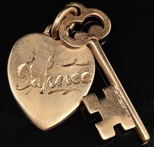 14K Gold SKELETON KEY TO MY HEART Krementz Charm Pendant Name TAHNEE 1961 - Picture 1 of 5