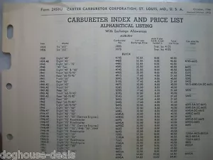 ORIGINAL GENUINE CARTER CARBURETOR INDEX + PRICE LIST 24584 10/11, 10/52 - Bild 1 von 1