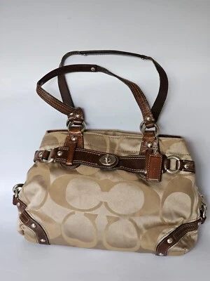 Coach 13303 Monogram Carly Biege Signature Tote Shoulder Bag - Image 1 of 4