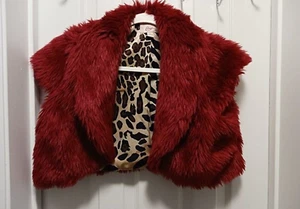 Vintage Candie's Kids Girls Red Faux Fur Vest Size L Leopard Print Sleeveless - Picture 1 of 4
