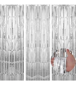 3 Pack Silver Foil Fringe Curtain Backdrop Party Decoration Photo 3.3 x 9.9 Ft - Picture 1 of 7