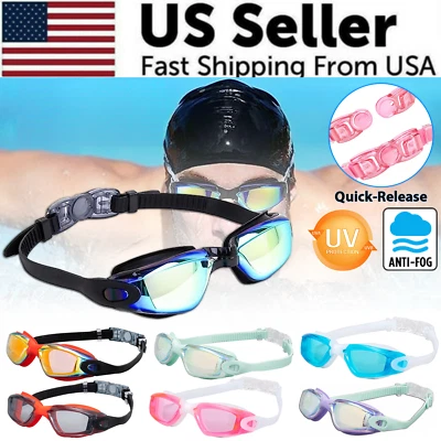 Clear Comfortable Swimming Goggles UV- Anti-Fog Swim Glasses Mirror Adult & Kids - Image 1 of 4