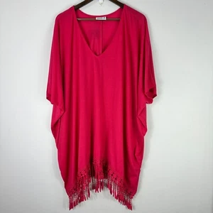 Swimsuits For All Cover Up Women Size 3X Crochet Fringe Pink Boho Resort Beach - Picture 1 of 5