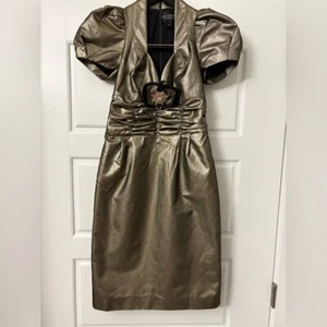 Abito da sera St. John Couture oro metallizzato manica a sbuffo $1495 2 XS X Small - Foto 1 di 6