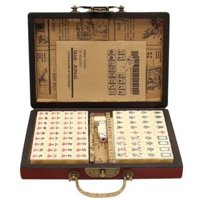 Vintage Chinese Mahjong Set Traditional 144 Tiles Mah-Jong Game Set w/ Case Box - Image 1 of 4