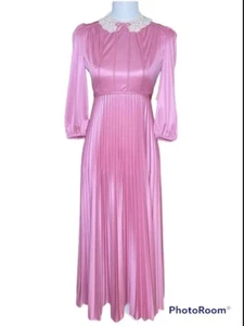 70er Jahre zartrosa bescheidenes Prärie Kleid Empire Taille Faltenrock kleine Spitze - Bild 1 von 8