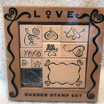 All Night Media Rubber Stamp Set - Love- Set Of 9 Plus Small Ink Pad - New - Image 1 of 4
