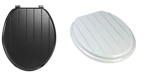 NEW Black or White Tongue and Groove Wooden MDF Toilet Seat Lid Chrome Hinges UK - Picture 1 of 5