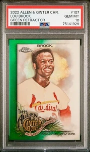Lou Brock RARE GREEN REFRACTOR /99 CHROME INVESTMENT CARD SSP GINTER HOF PSA 10 - Picture 1 of 2