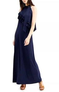 NWT $140 MICHAEL Michael Kors Ruffle Grommet Embellish Maxi Dress True Navy  XXL - Picture 1 of 4