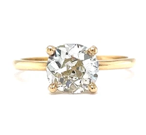 Old Mine Cut Diamond Ring IGI Lab Grown 1.75 Ct Round Solitaire 18K Yellow Gold - Picture 1 of 10