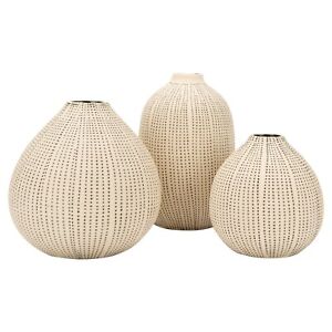 HOT Stoneware Vases with Textured Black Polka Dots - Set of 3 White USA