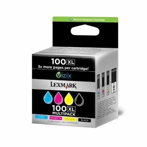 GENUINE LEXMARK 100XL BLACK CYAN MAGENTA YELLOW INK CARTRIDGE MULTIPACK 4 PACK - Image 1 of 1