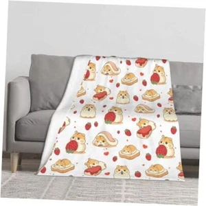 Soft Throw Blanket Flannel Fleece Blankets Warm Cozy 60"x50" Hamster Strawberry - Picture 1 of 7