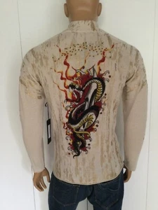 Ed Hardy Cardigan Gold Logo Snake Sweater Size M - Picture 1 of 6