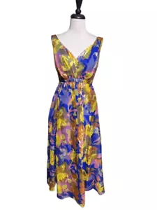 Maxi Vestido Mike Benet Formals Vintage Sin Mangas Floral Metálico Pequeño - Imagen 1 de 6