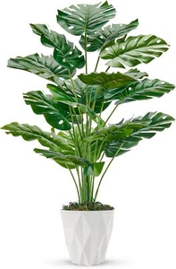 28" Fake Plants Large Artificial Monstera Faux Plants Indoor with White Pot for - Picture 1 of 3