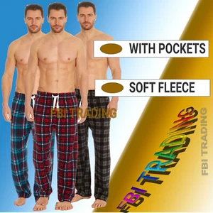  Mens Pyjamas Pants Bottoms CHECK  FLEECE Fabric Lounge Trousers warm - Picture 1 of 8