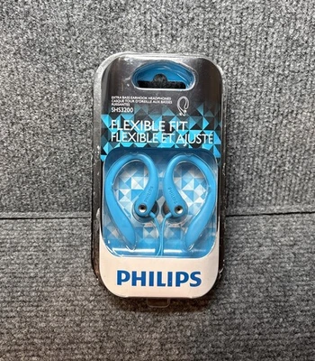 PHILIPS SHS3200 Blue Flexible Fit Extra Bass Earhook Headphones New - Image 1 of 4
