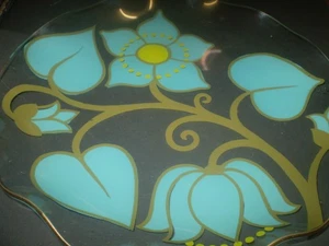 1960's retro funky blue flower power large chance glass plate 9.9'inch perfect - Picture 1 of 3