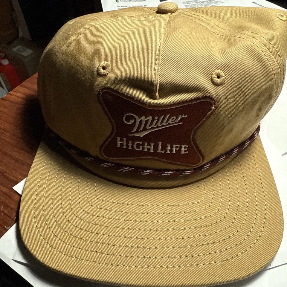 Miller High Life Trucker Rope Vintage Style Snapback Baseball Hat Tan