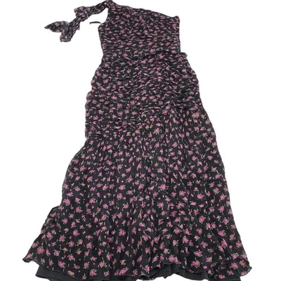 Shoshanna Dress Womens 6 Black Pink Floral Vivine Tossed Rose Gown One Shoulder - Image 1 of 4