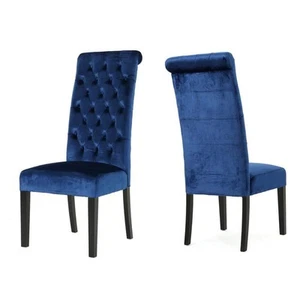 Noble House Leorah Navy Blue Velvet High Back Dining Chair (Set of 2) - Picture 1 of 9