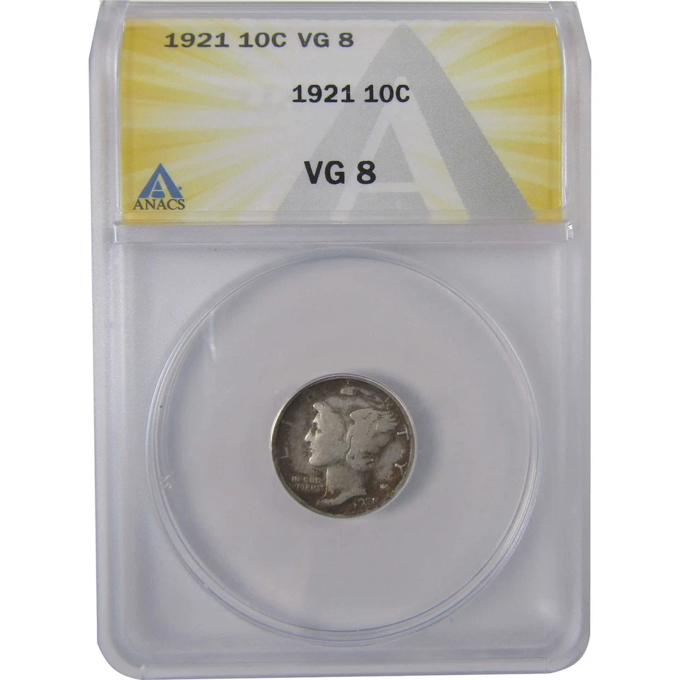 1921 Mercury Dime VG 8 ANACS Silver 10c Coin SKU:I17471 - Image 1 of 4