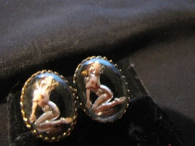 Vintage Cufflinks, Reversed Glass Painted, Nudity Pink Lady, Marilyn Monroe Like - Image 1 of 4