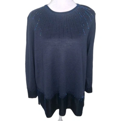 Sudadera De Colección Alfred Dunner Adornada Con Cuentas Azul Marino Terciopelo Mezcla Lana L Foto 1 de 4