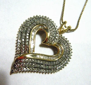 1" Large Sterling Silver Gold Plated SUN Real Diamond Open Heart Pendant & Chain - Picture 1 of 5