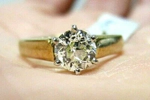 Impresionante anillo de compromiso de diamantes naturales ardientes de oro amarillo de 10 K de 0,70 quilates talla 6,5 - Imagen 1 de 12