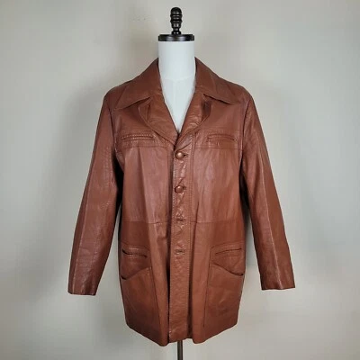 Chaqueta De Colección Montgomery Ward Hombres 46T Cuero Marrón Años 70 80 Retro Wiseguy Disco Foto 1 de 4