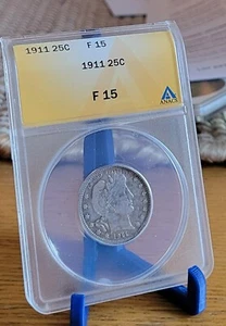 1911 BARBER SILVER QUARTER F15 ANACS - Picture 1 of 2
