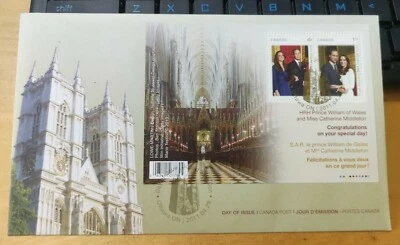 2011 Prince William Kate Middleton Royal Wedding Canada MS Stamp FDC #5 - Image 1 of 4